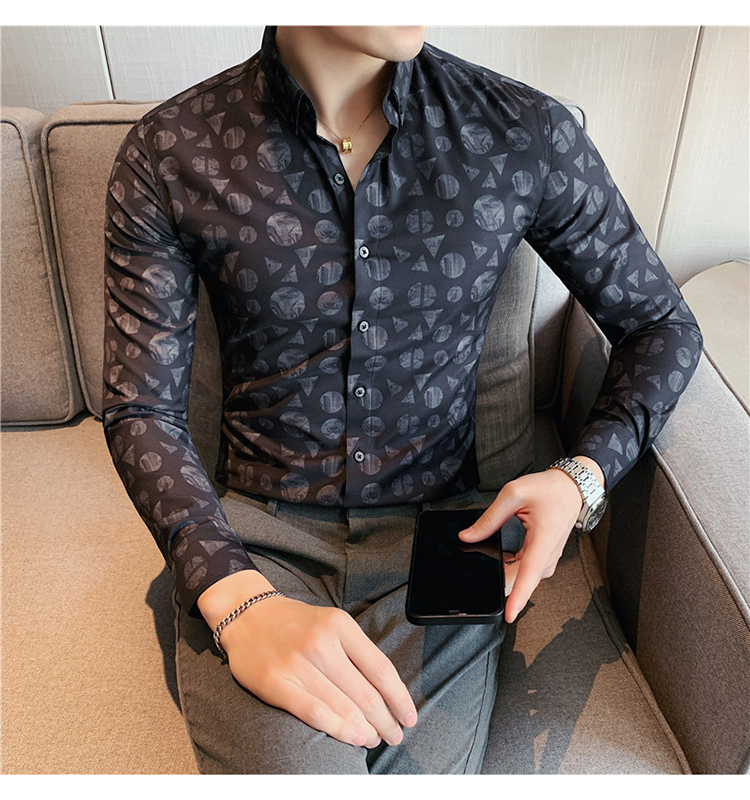 Breathable Black Long Sleeve Regular Fit 100% Cotton Slim Fit Mens Floral Print Shirt