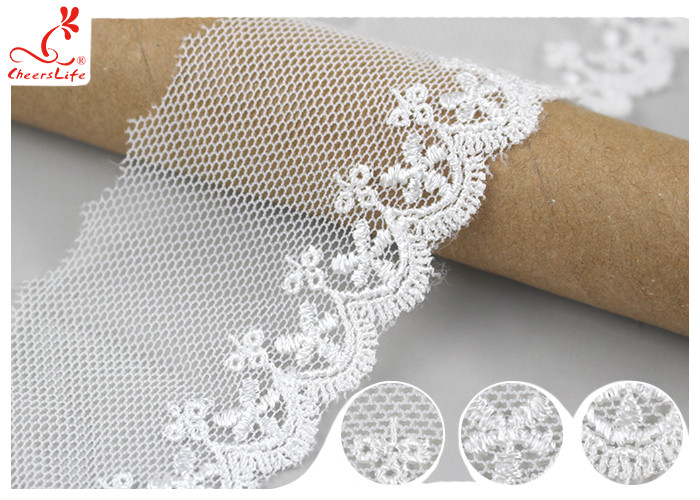 White Width 4CM Mesh Lace Ribbon Embroidery Fabric For Curtain Decoration