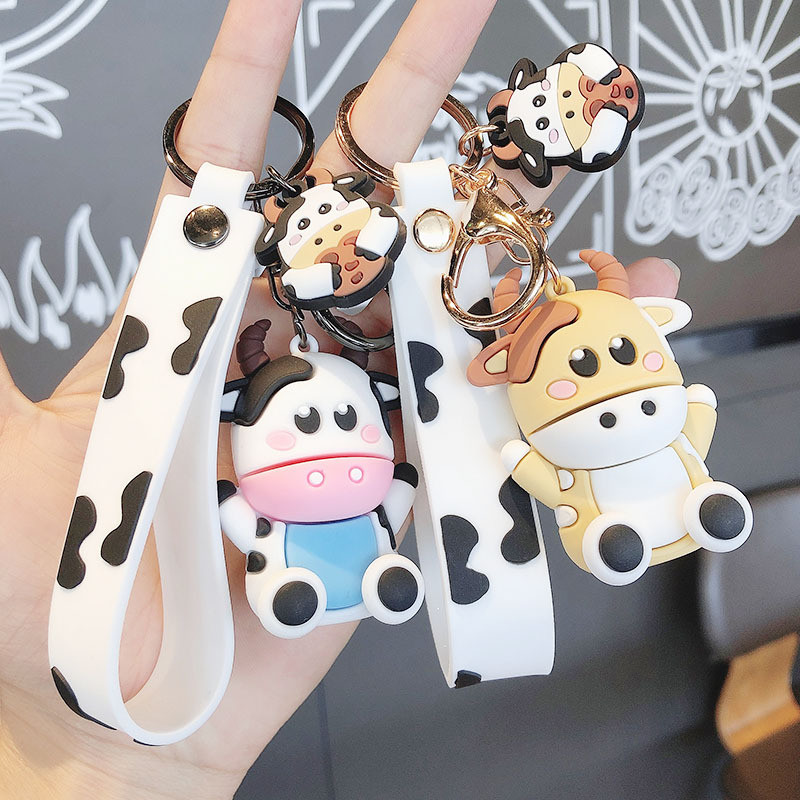 Silicone Cartoon Cow Keychain for Ladies Backpack and Car Pendant