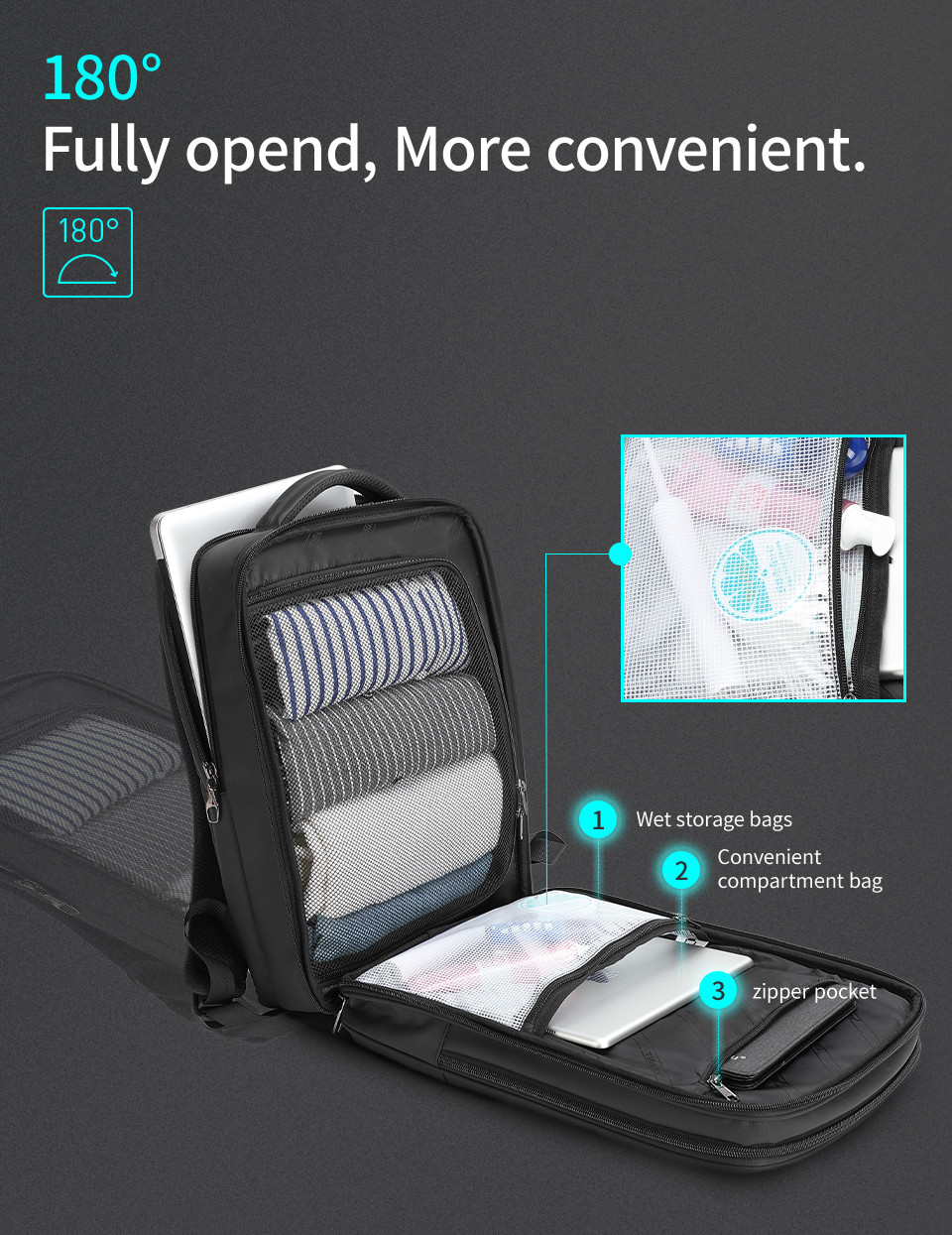 Fashion Office Briefcase Bag For Men Business Travel Laptop Full Open RFID Black