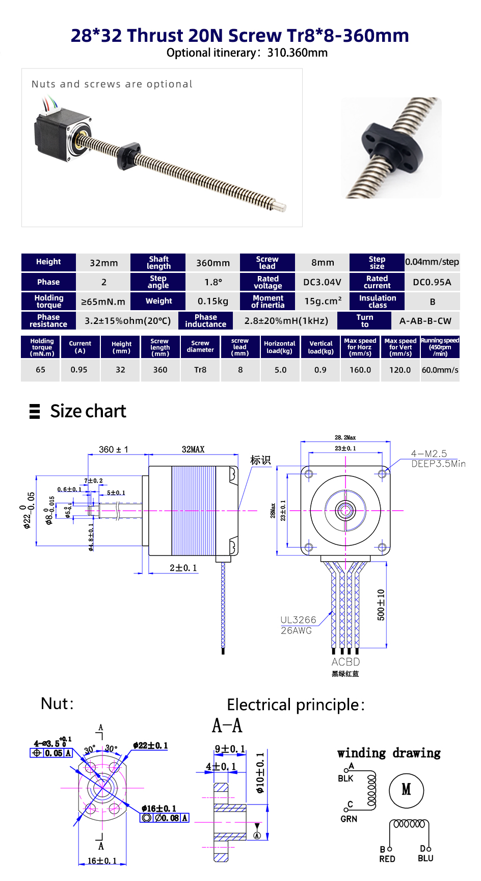 High Temperature Rise Nema 8/11/14/17/23 Micro Lead Screw Linear Actuator Stepper Motor