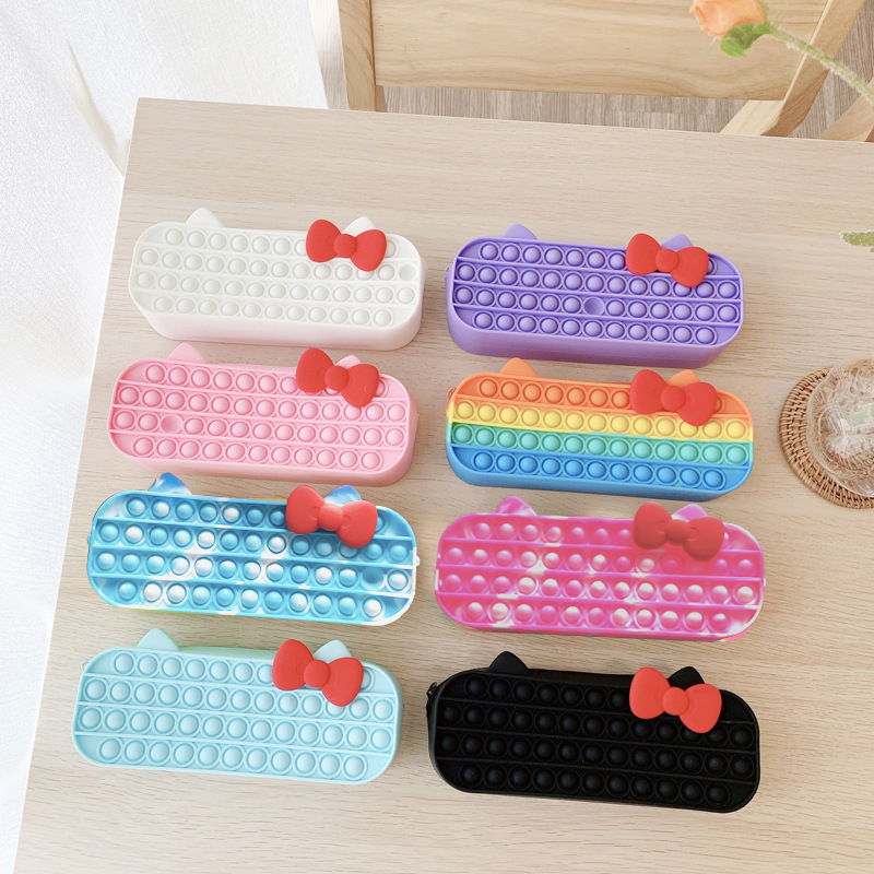 OEM/ODM Cute Cat Zipper Pencil Case 19*7*4.5cm Popper Toy Pencil Box with Bubble Design