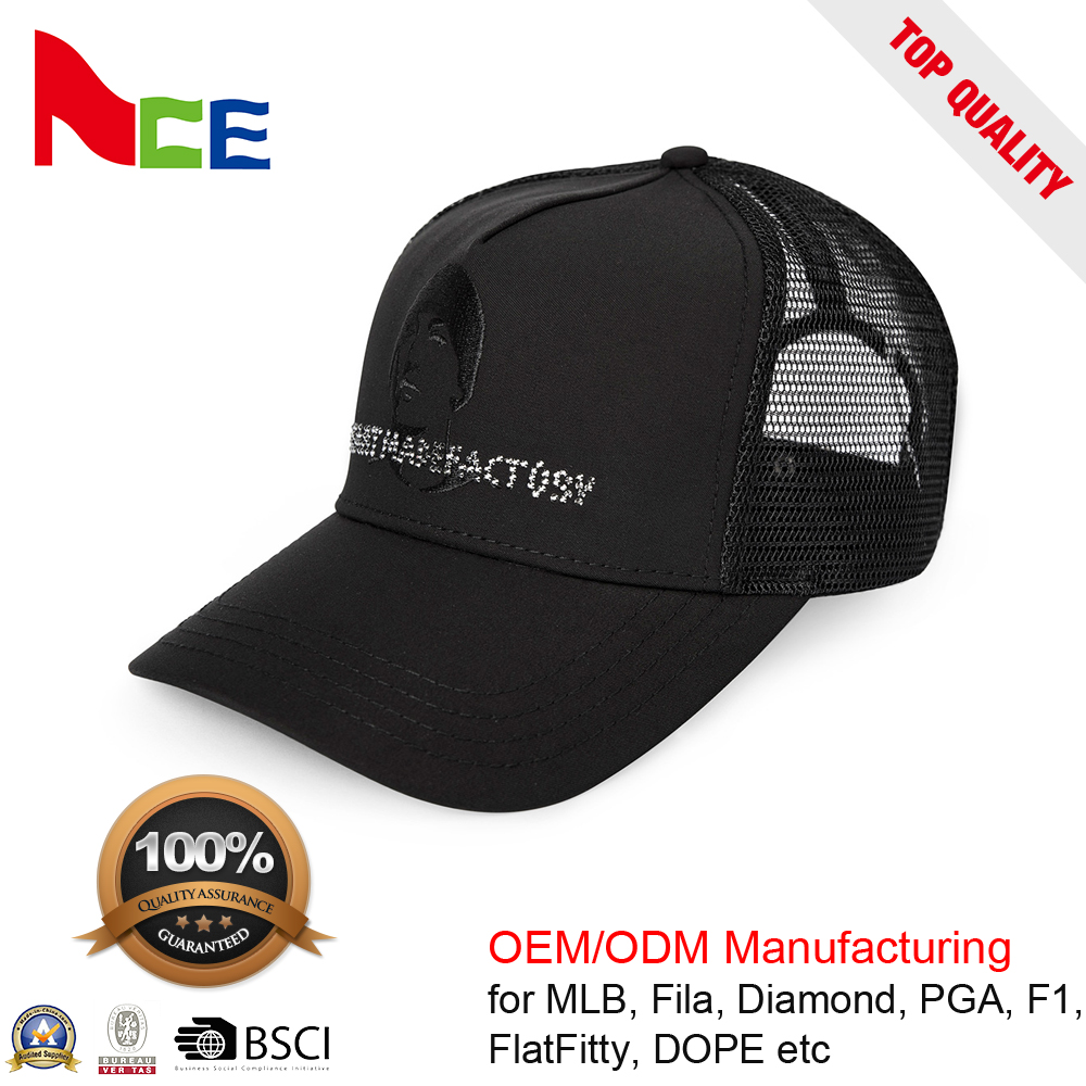 Custom Reversible Sequin 5 Panel Trucker Cap Unisex Style Comfortable Black Mesh Cap