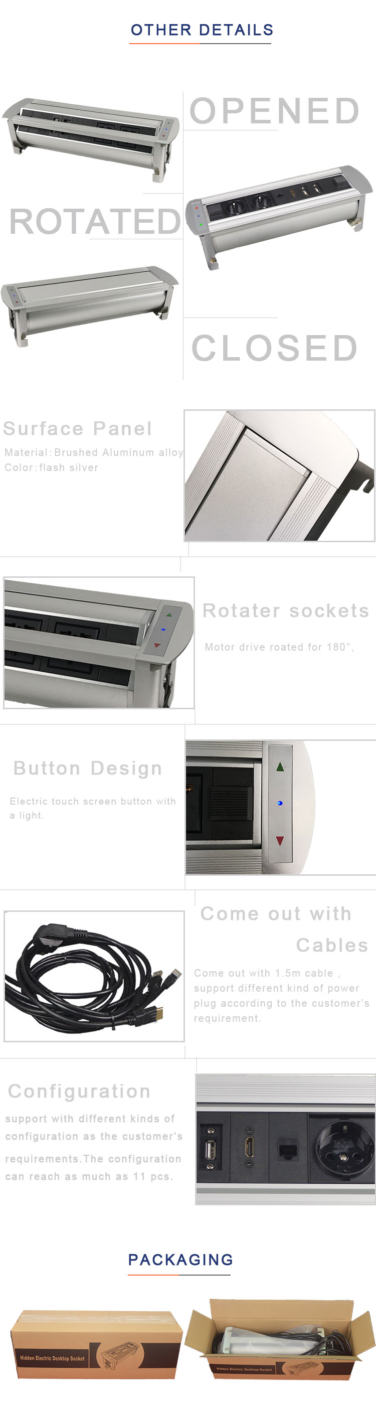 BNT Customized supported popular desk mounted media outlet with EU power plug