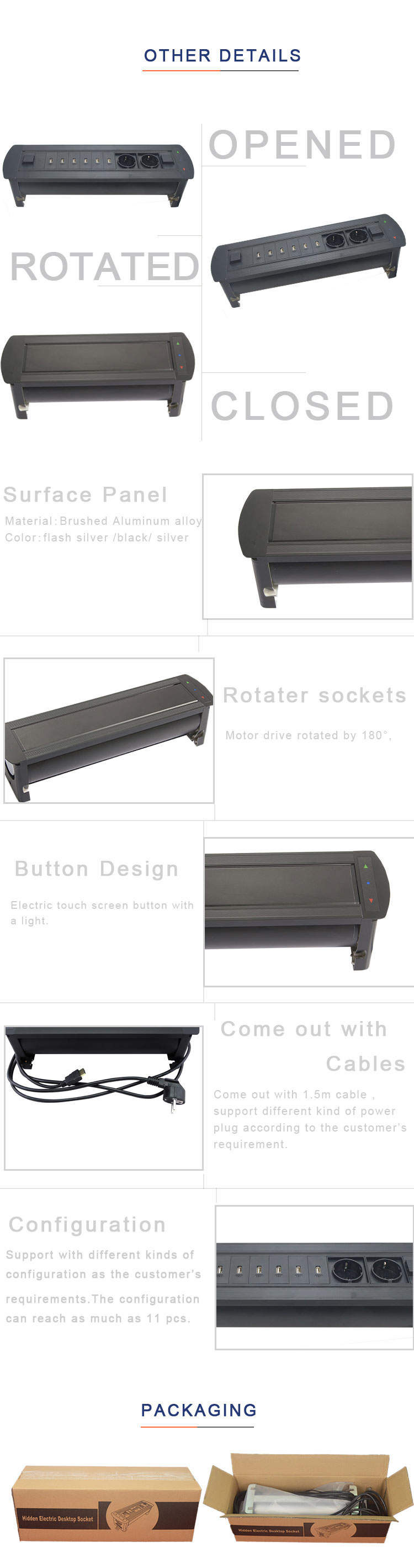 Smart Office Tabletop Sockets/ Electric Rotating Cable Cubby/ Motorized Flip Up Socket