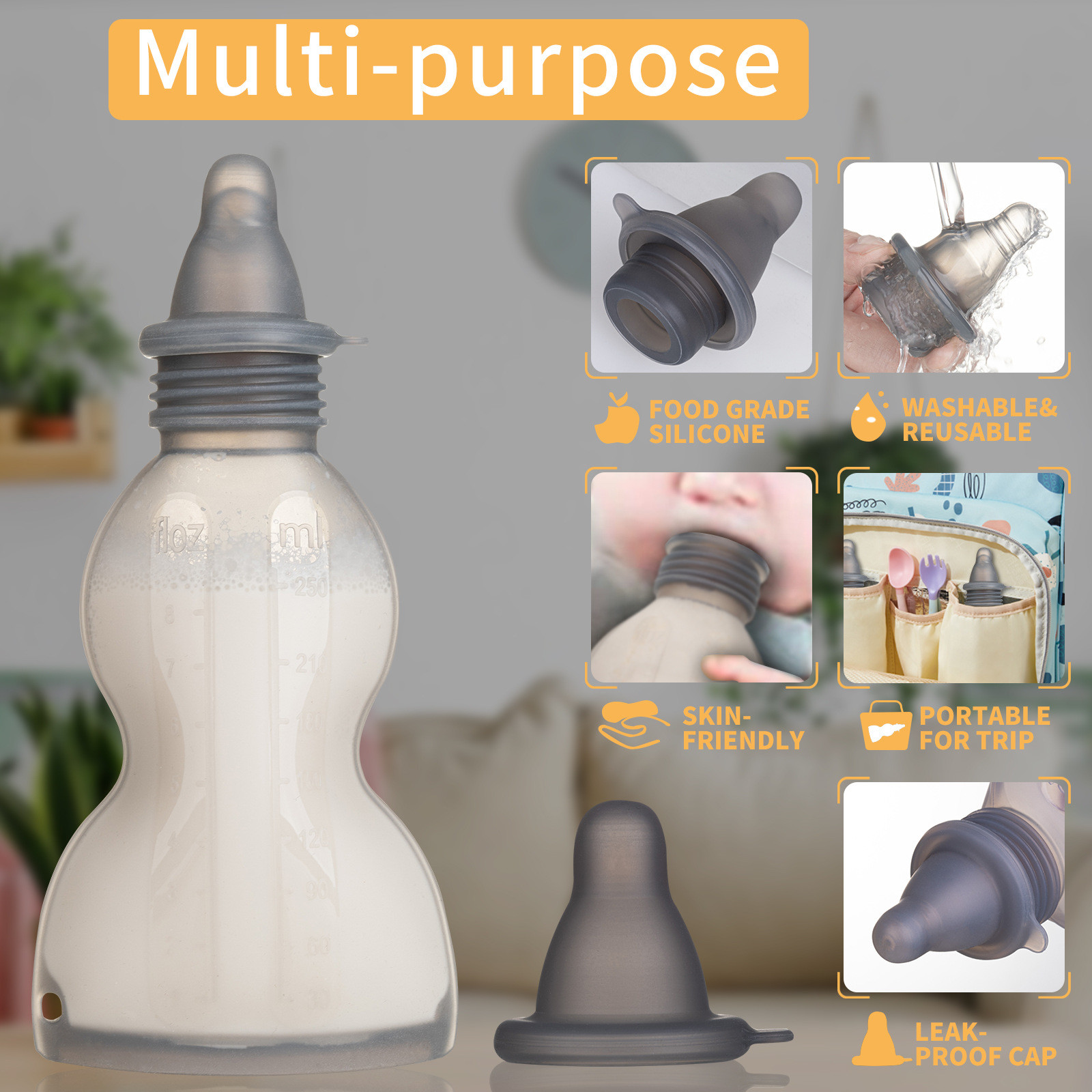 LFGB Platinum Silicone Food Pouches Reusable Breast Milk Storage Bags