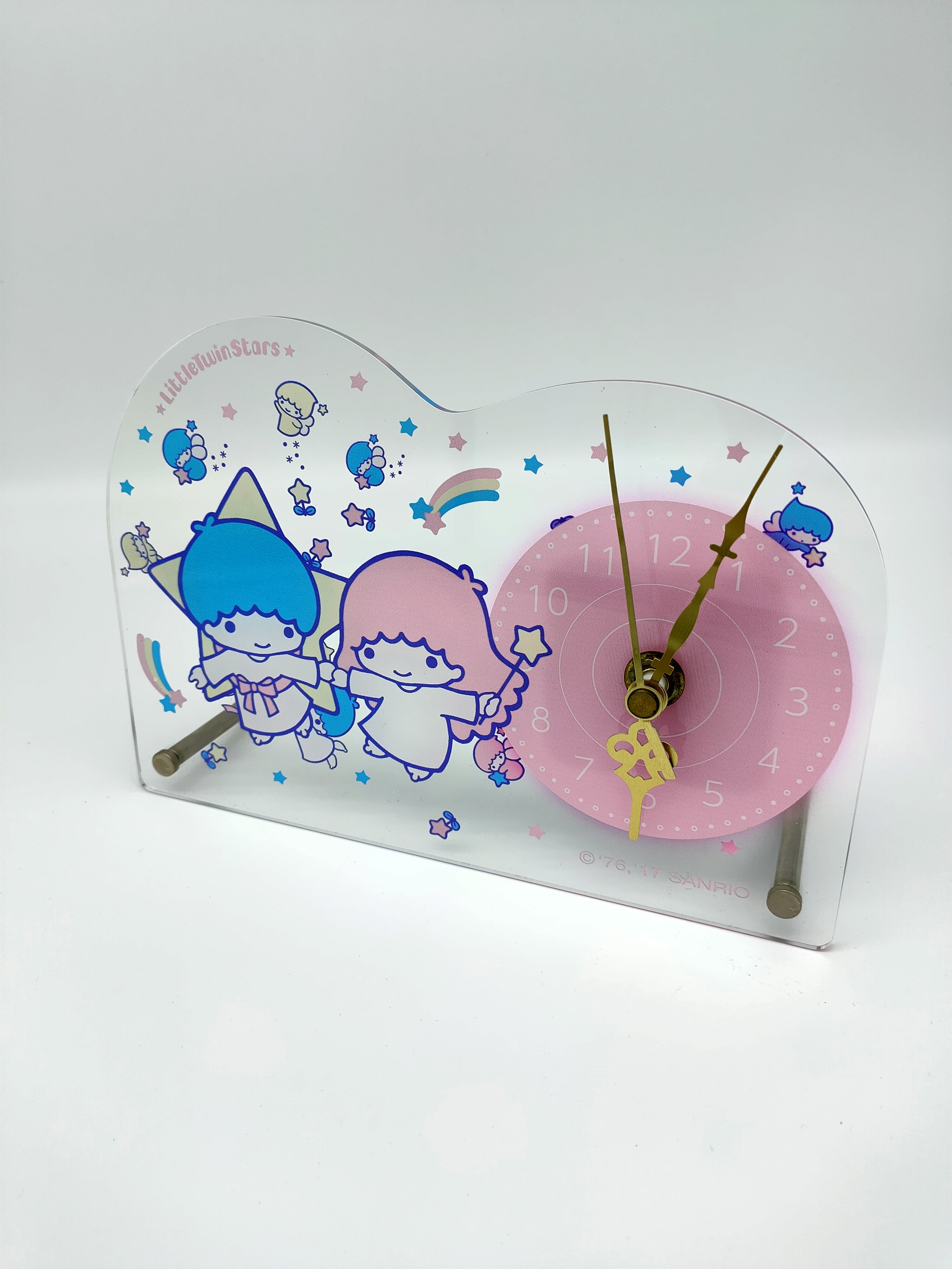 Clear Acrylic Stand Figures Desk Clock Offset Printing Cartoon Characters Style
