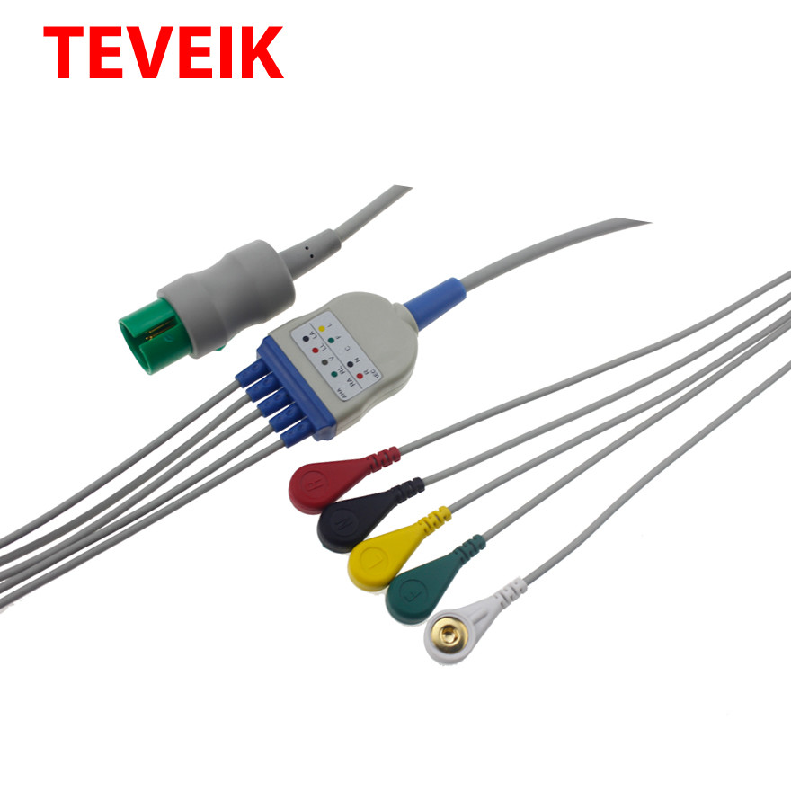 Spacelabs Reusable ECG Cable and Leadwire One piece 5 leads ECG cable with snap for AHA