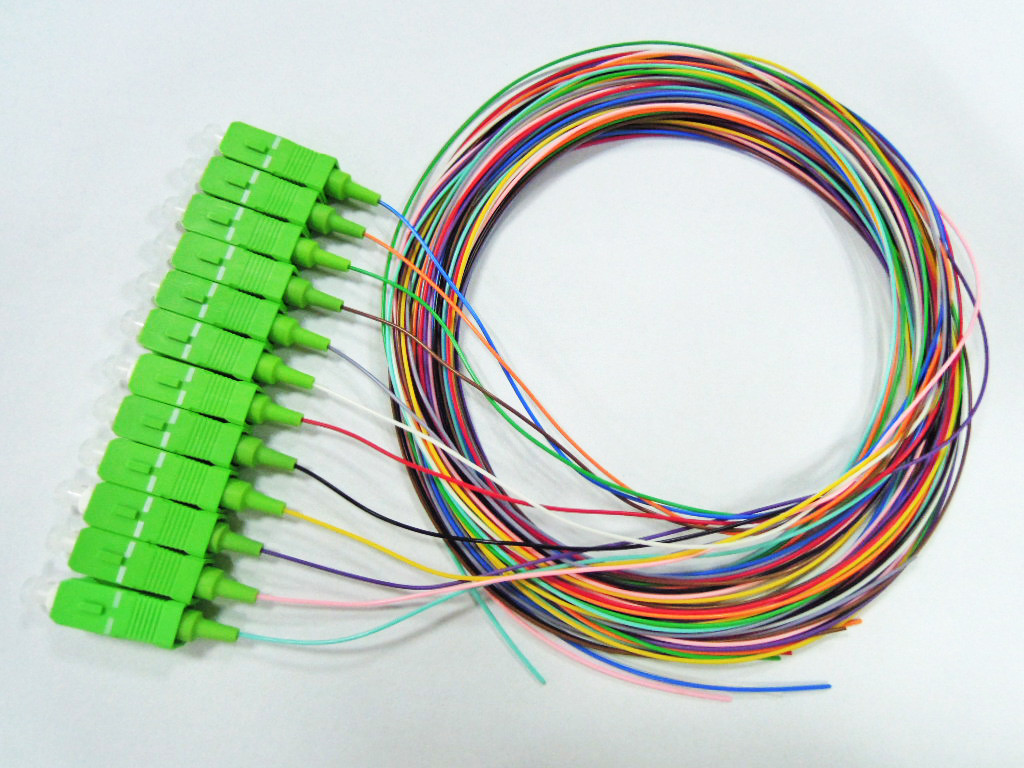 12 Strand Single Mode Fiber Optic Pigtail 0.9mm Tight Buffered Ribbon LC SC FC ST Connector