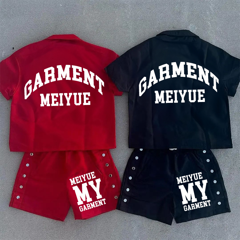 Custom Summer Men's Distressed Embroidery Patch Polo T Shirt Short Sets Tracksuits Button up Shirt Nylon Waterproof Shorts