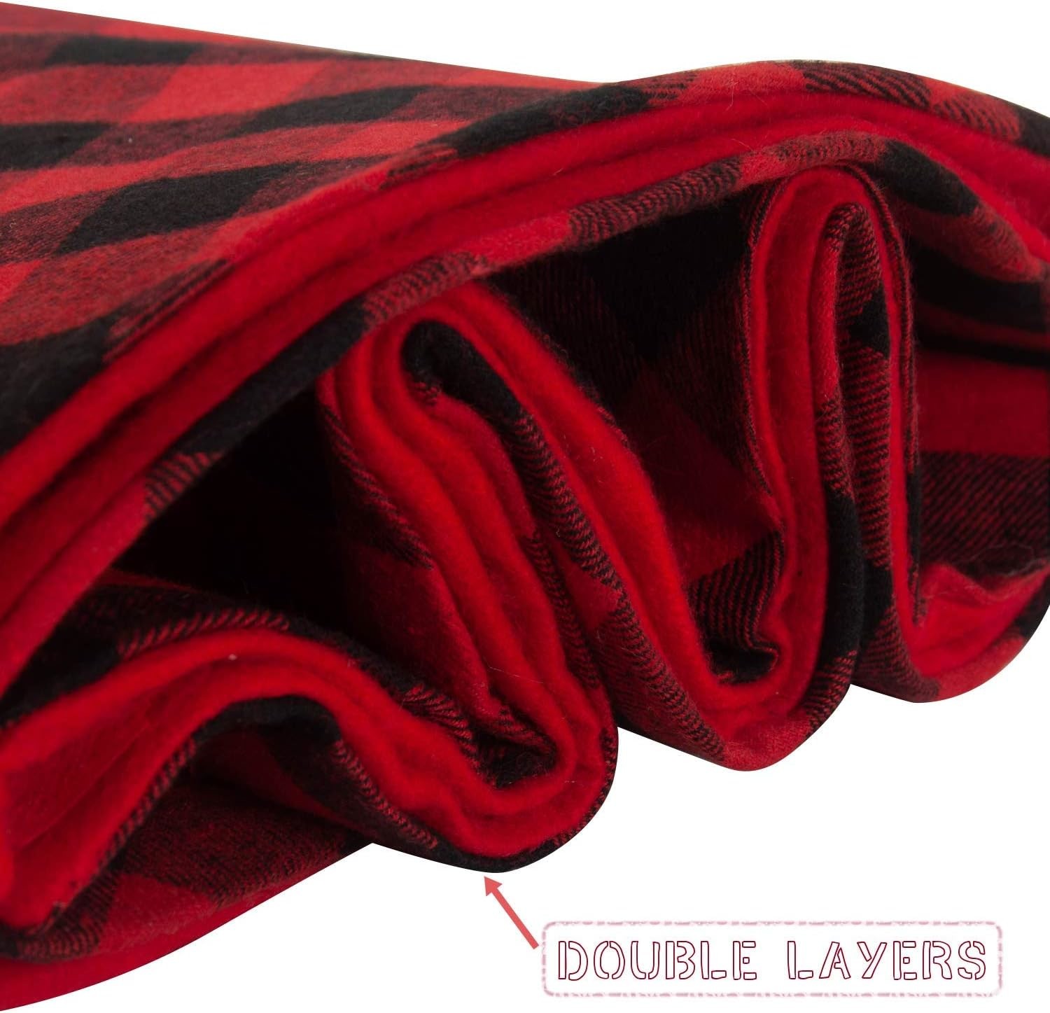 Christmas Tree Skirt Red and Black Plaid Buffalo Double Layers Checked Deco for Holiday Party Mat Xmas Ornaments