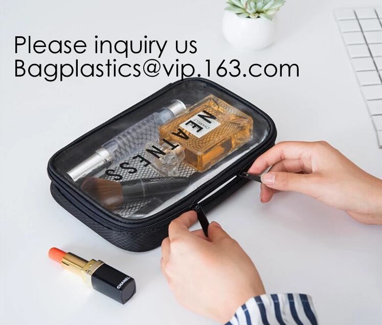 Clear Zipper Pouch with Strap Makeup Bag PVC Cosmetic Pouch,Printing Clear k Cosmetic PVC Pouch, bagease, bagplast
