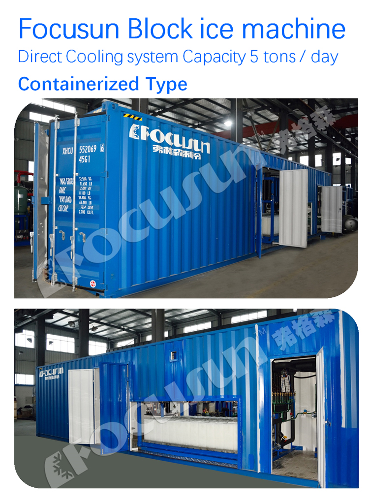 Direct Cooling Block Ice Machine and 5 Tons Containerized Cold Room Complete Solution