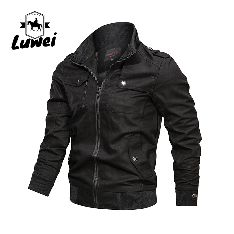 Windcheater Giacca Cotton Thin Fall Top Abrigos Hombre Utility Long Sleeve Oversize Solid Color Jacket with Zipper
