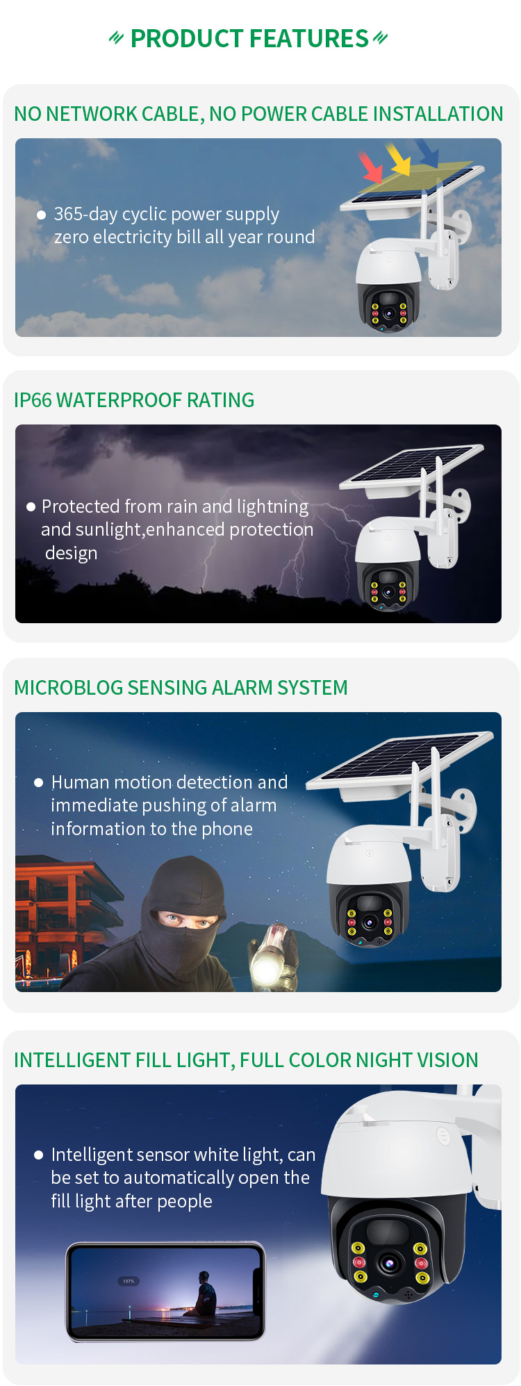 PIR Motion Sensor Wireless Solar Camera Night Vision Outdoor Wifi 360 Degree Two Audio