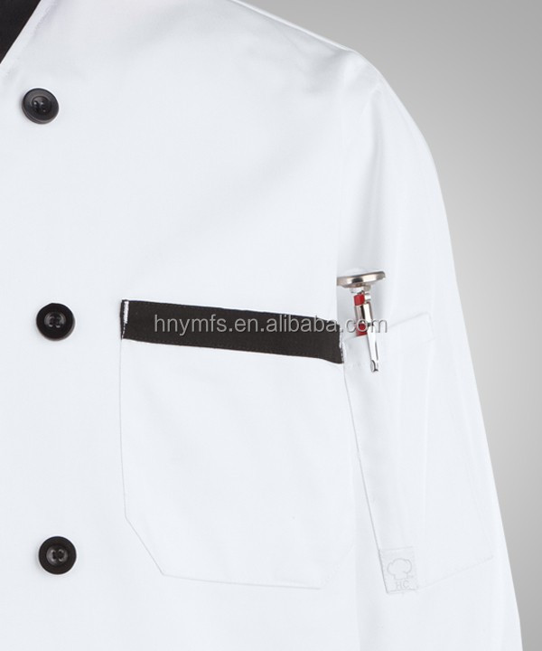 The most popular and cheapest custom made long sleeve white/black hotel uniform for chefs