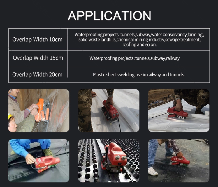 1800W PVC HDPE LDPE EVA Ecb PP Geomembrane Hot Wedge Welding Machine with 13kg Capacity