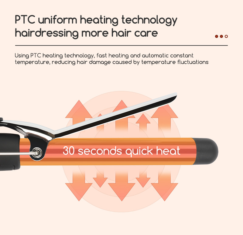 Fast Heating Electric Hair Curler Long Curling Tong Wand LCD Screen Champagne