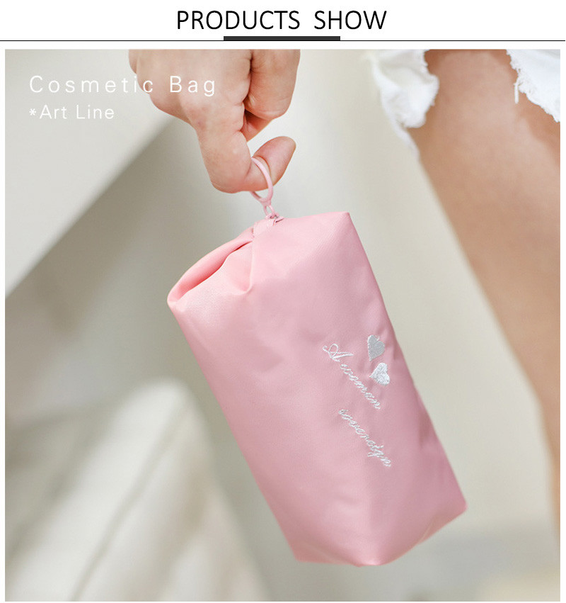 Basics Portable Waterproof Pure Color Pink Polyester Cosmetic Bag