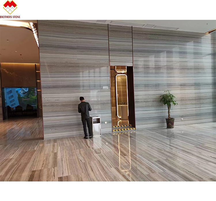 Wooden White Marble Straight Stair with Drawing Surface and Anti-Slip Tape Design