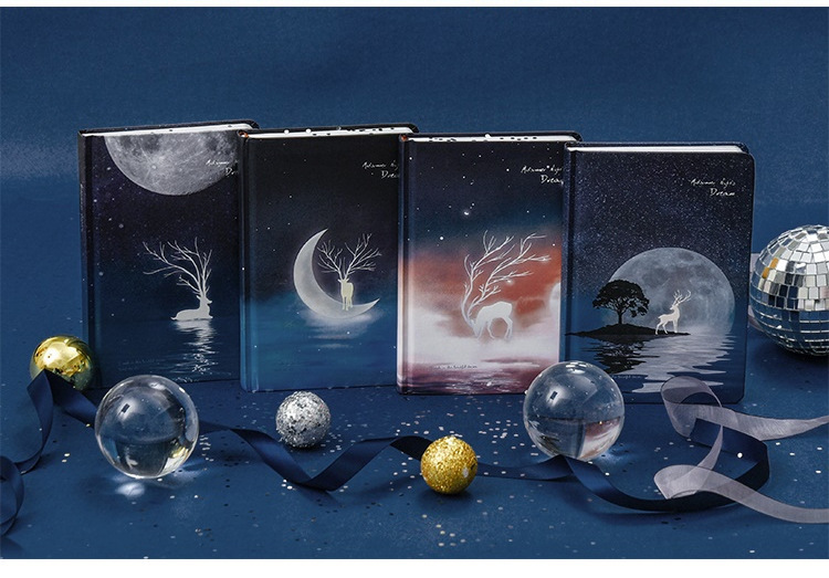 Customized Logo 2022 Creative Luminous Deer Hardback Stationery Gift Notebook Diary Set