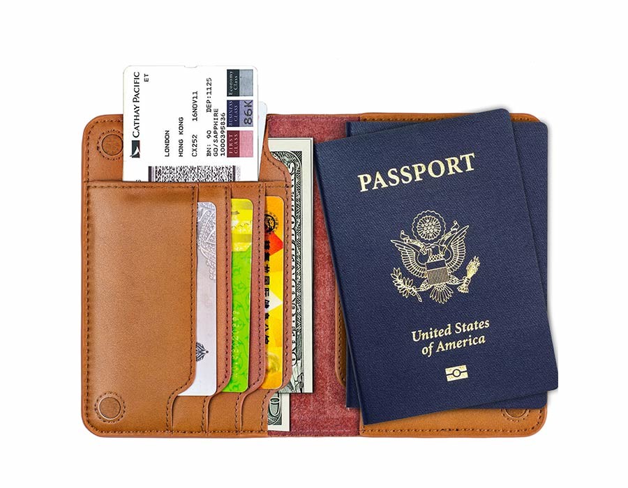 Leather passport bag ticket holder travel document storage multi-function card package