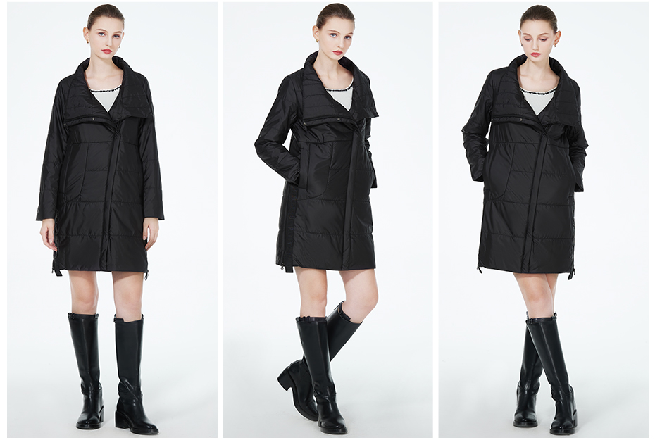 Casual Style Women Demiseason Coat, long coat, demiseason, daily wear, black colour, belt fixed, no hooded