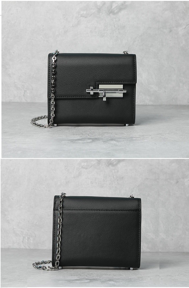 Black Crossbody Genuine Leather Shoulder Bags Barrel Shaped