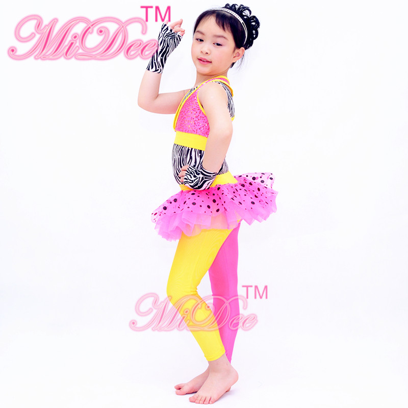 Jazz Tap Costumes Polka Dot Tutu Skirt Attached Pants Sequin Vest With Zebra Leotard Under