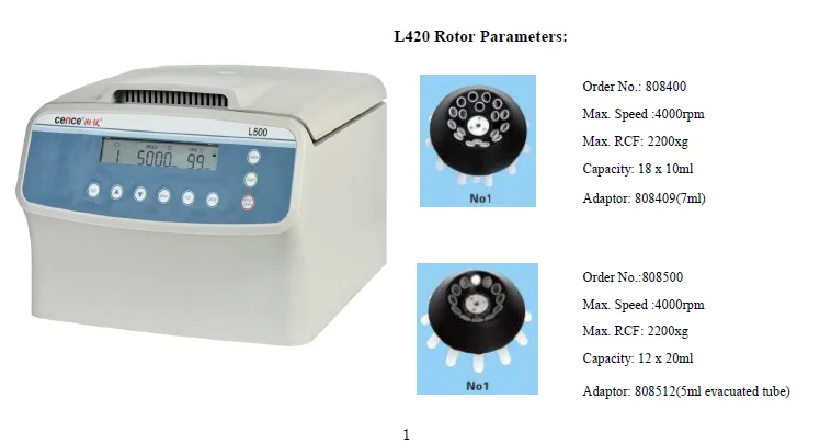 Cence Blood Centrifuge with both Angle Rotor and Horizontal Rotor Compatible Low Speed Centrifuge L600-A