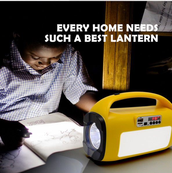 Renewable home lighting solar power energy kit generator 8ah DC 6v 3w solar fm radio led light torch
