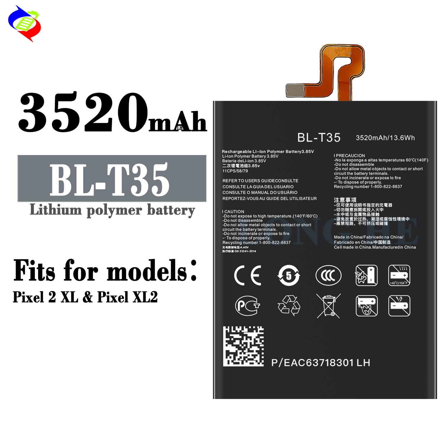 Replacement Battery 3520mAh BL-T35 for Google PIXEL 2XL XL2 lithium battery