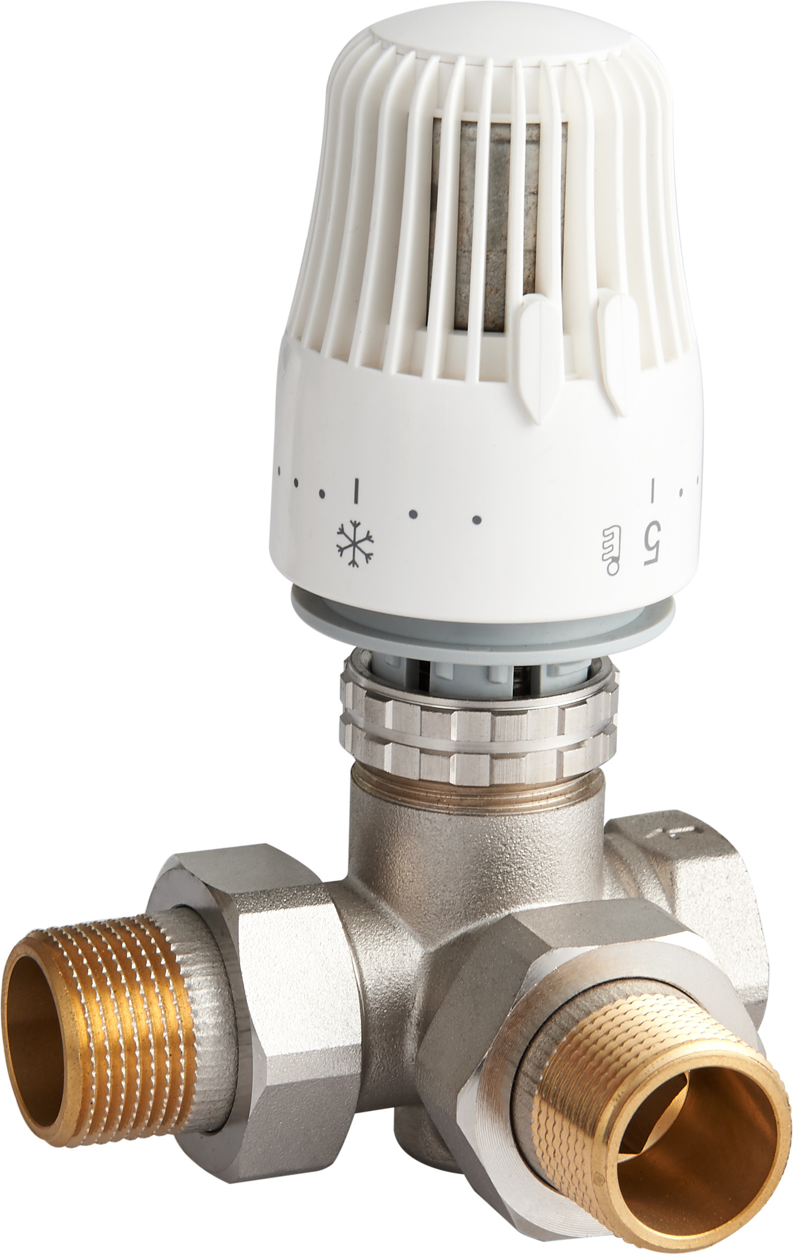 4609 Thermostatic Brass TRV Right-In Manifold Valve DN20 DN25 with Female Threaded Inlet x Flexible Male Nipple Outlets