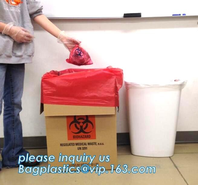 Biohazard infectious plastic waste bags Dustbin liners, PE biohazard eco bag, Biohazard Bags for medical waste use, pac