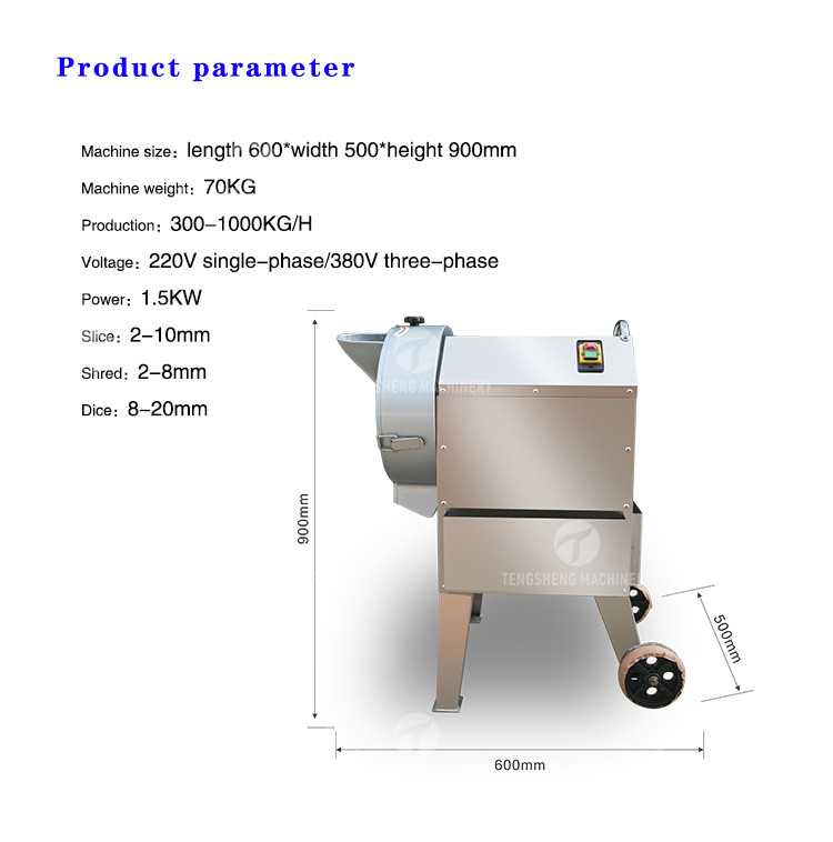 SS Slender No Sticky Edges Vegetable Processing Machine Tengsheng