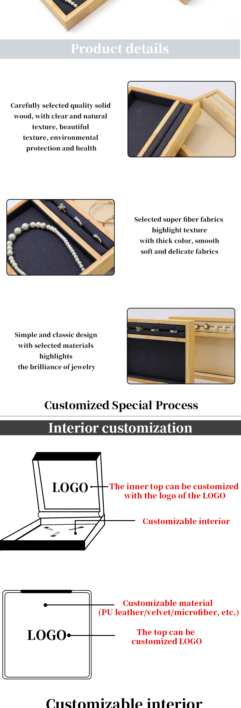 Solid Wooden Multi-Function Jewelry Display Holder Tray for Ring Pendant Ear Stud