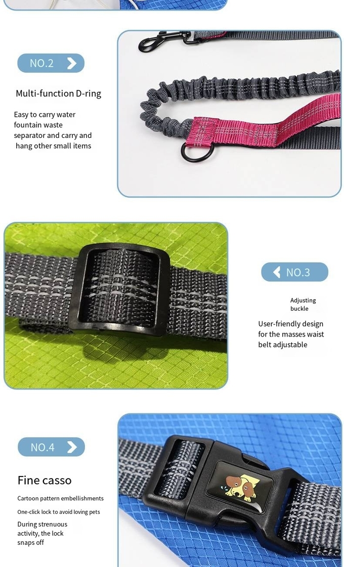 Pet Reflective Hands Free Leash With Waist Bag And Telescopic Adjustment For Dog Sports Running Leash