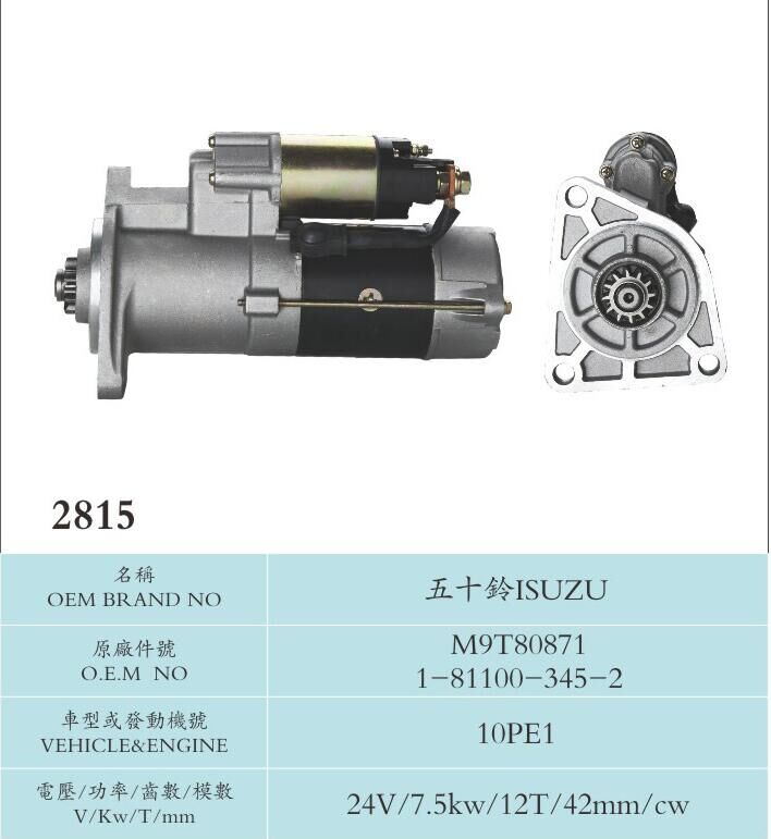 Road Roller Vehicle Mitsubishi Starter Motor ISUZU M9T80871 1-81100-345-2 10PE1