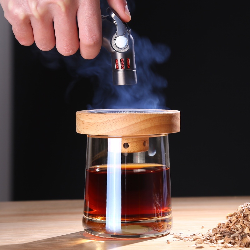 Hot Sale Wooden Cocktail Smoker Kit with Wooden Box Premium Wood Shavings and Essential Bar Tools