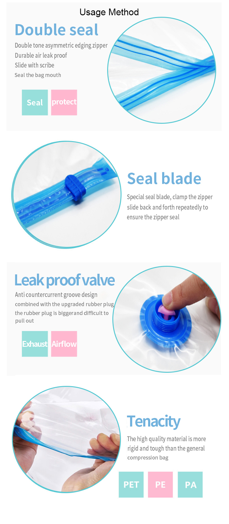 Air Suction Vacuum Compression Storage Bag For Student Luggage
