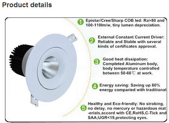 Anenerge 60w LED COB downlight with Meanwell driver TUV GS SAA 8inch led cob down lights 3 years warranty