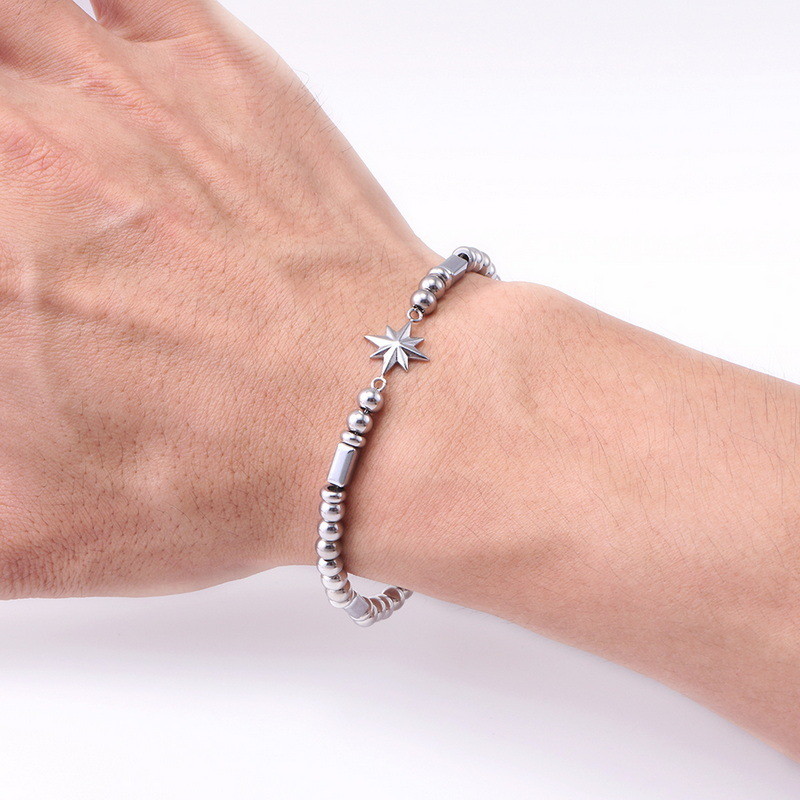 (Customized) Stainless steel men's bracelet, octagonal star Persian style trendy men's black stone bracelet