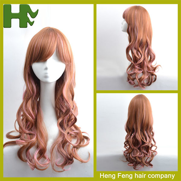 White Women 26'' Long Wavy Synthetic Hair Wigs Body Wave Side Part With Bangs