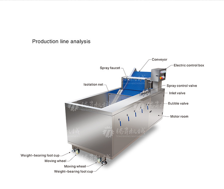 Commercial 2.6KW Fruit And Vegetable Processing Line Bubble Cleaning Juicing Machine