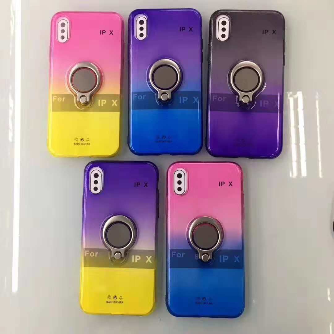 Double Color Gradient Ring Magnetic Car Mount Holder Soft TPU Case Back Cover For Huawei Mate 10 Lite/NOVA2i P20 Pro Y6