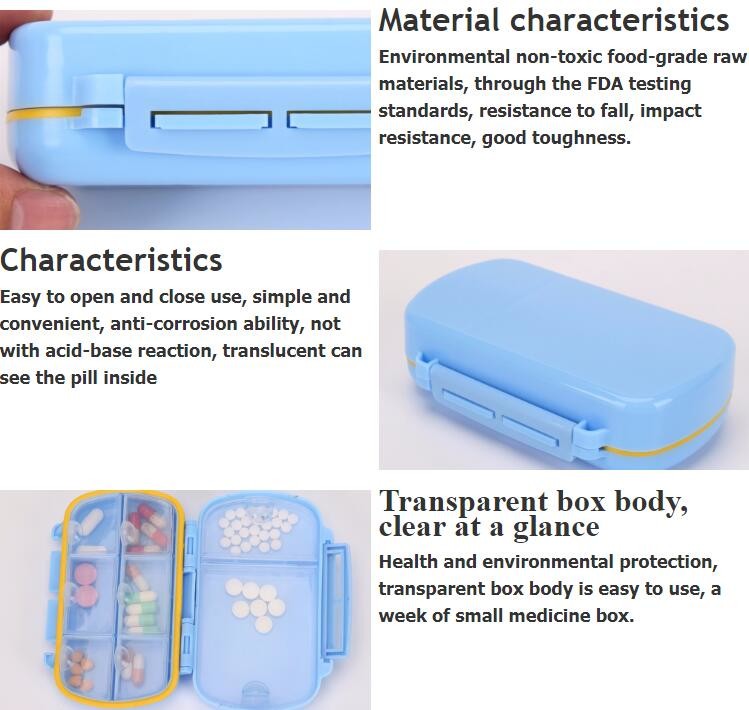 28 compartment column shape plastic pill storage box with pill crush box, Conventional eco-friendly 4 grids plastic trav