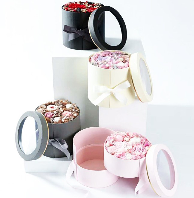 Double Layer Rotating PVC Round Flower Box Eternal Rose Gift Packaging