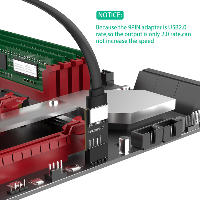 New Version USB 2.0 9pin Front Panel Header to Type-E Internal Adapter with 5V Power LED