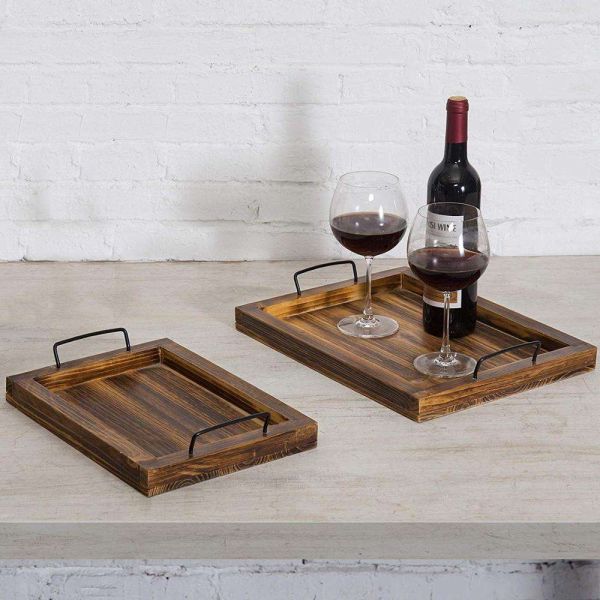 Eating Antibacterial Bamboo Food Tray Kitchen Wood Serving Rustic Set With Handle