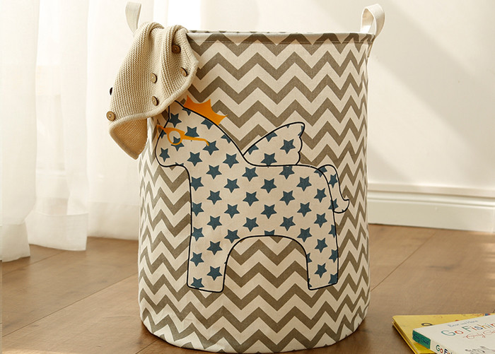 Foldable washing laundry clothes basket toy storage bag large box customized blue wooden horse star